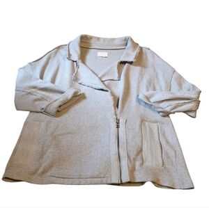 Caslon Gray Knit Asymetrical Raw Hem Zip Up Double Breasted Jacket Size XS EUC